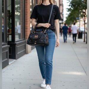 Michael Kors Brown and Gold Satchel with Structured Design